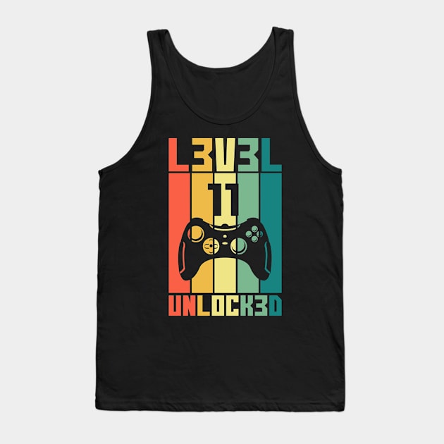 Level 11 Unlocked Vintage Gamer 11th Birthday Gift Tank Top by Alex21